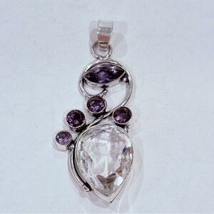 🆕 Natural White Topaz And Amethyst Gemstone Necklace In Sterling Silver 🆕